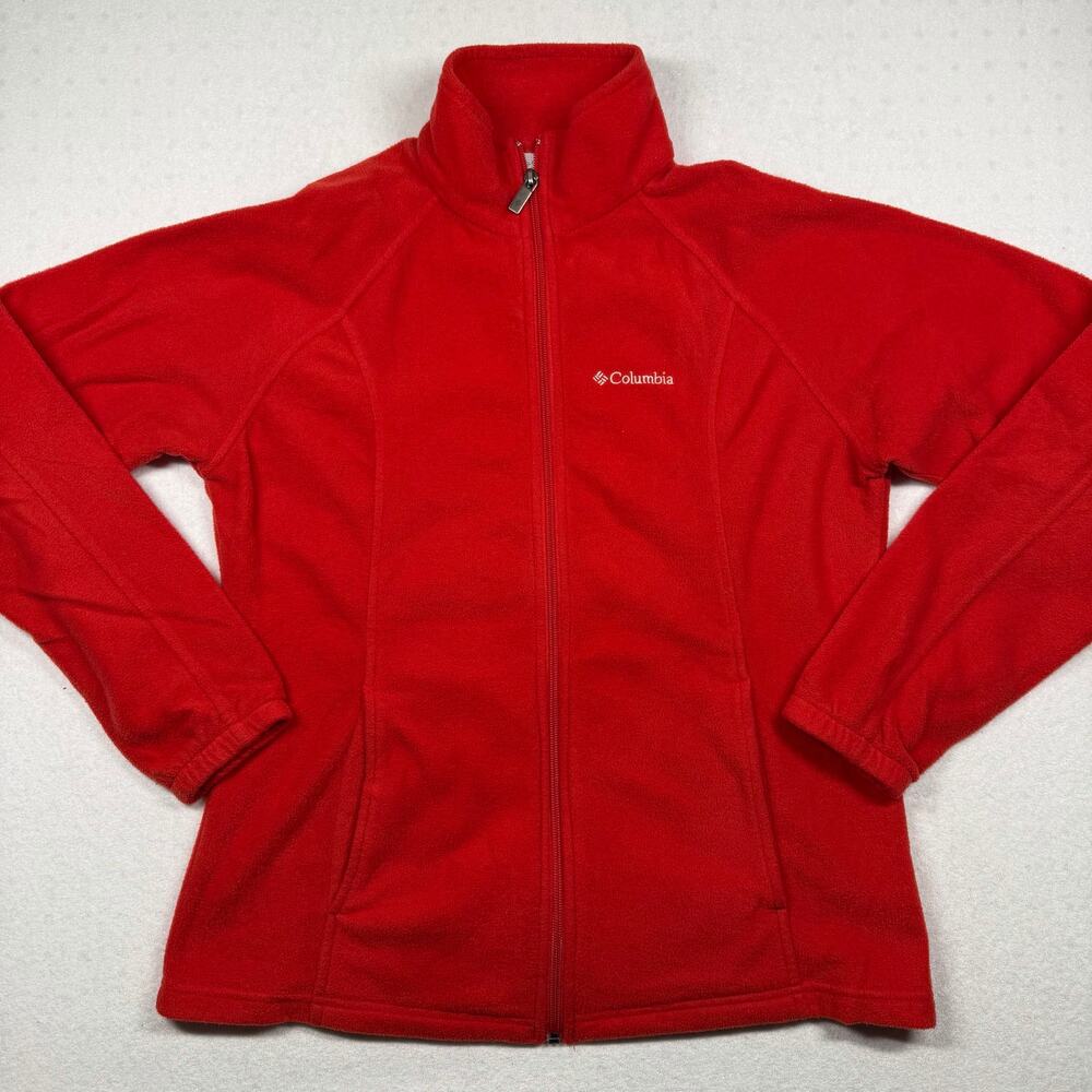 Columbia Women’s Large Red Full Zip Fleece Jacket Outdoor Hiking Lightweight